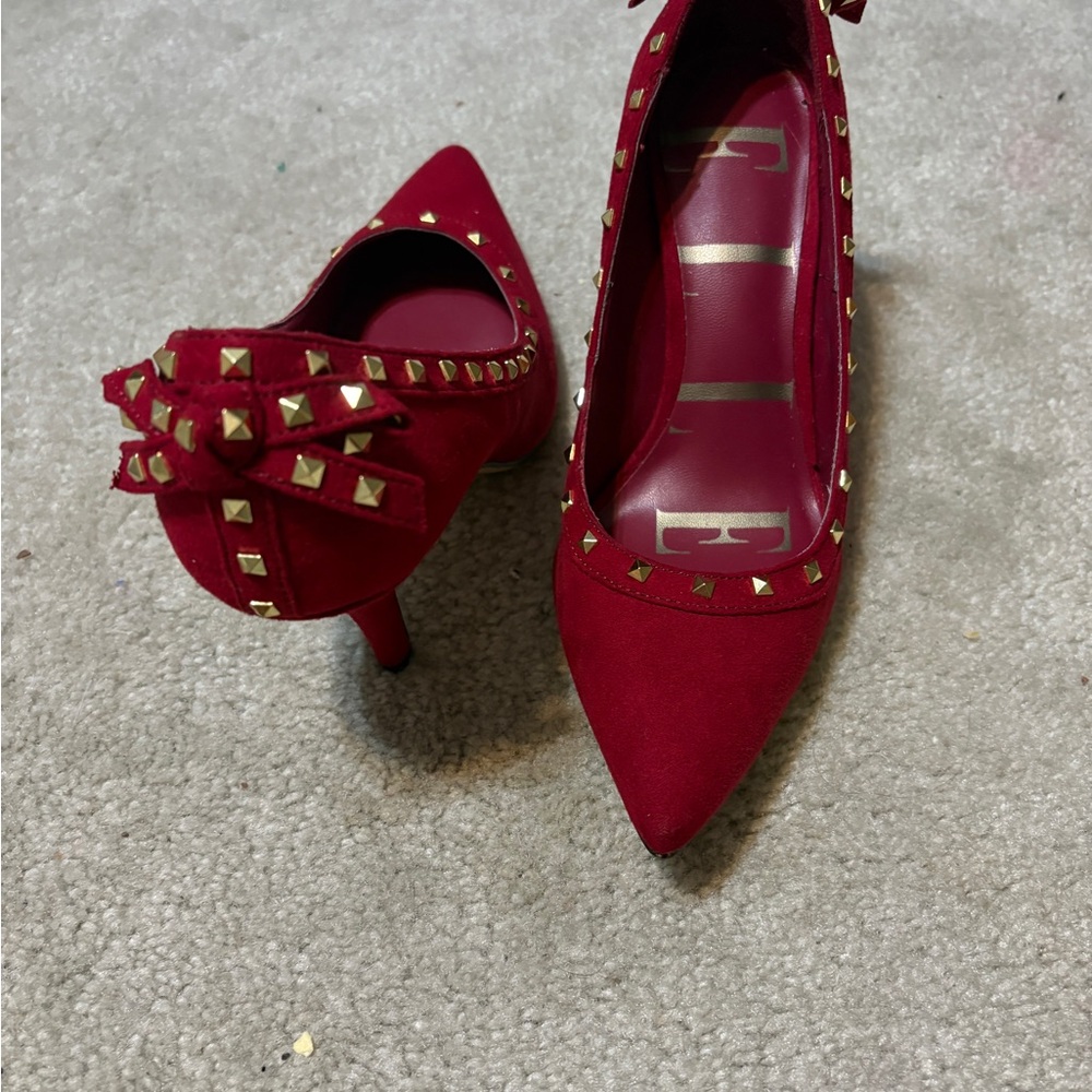 Elle Red suede Studded Women's Heels